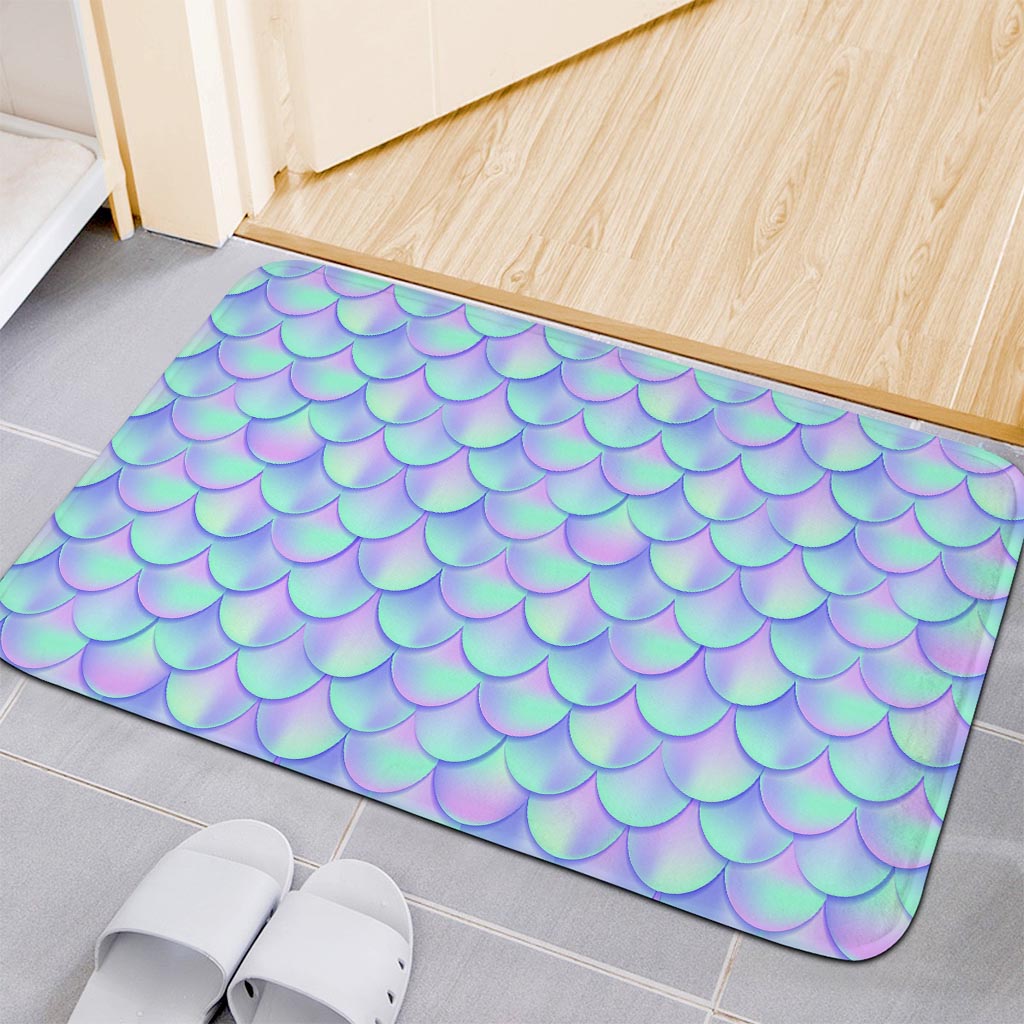 Blue Mermaid Scales Pattern Print Indoor Door Mat