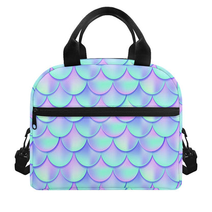 Blue Mermaid Scales Pattern Print Insulated Lunch Bag