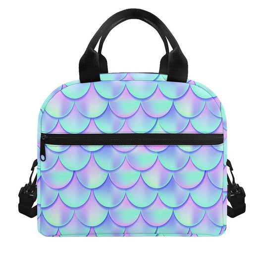 Blue Mermaid Scales Pattern Print Insulated Lunch Bag