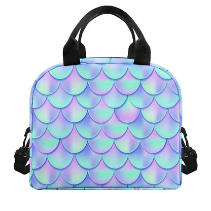 Blue Mermaid Scales Pattern Print Insulated Lunch Bag