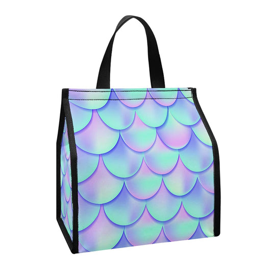 Blue Mermaid Scales Pattern Print Insulated Lunch Tote