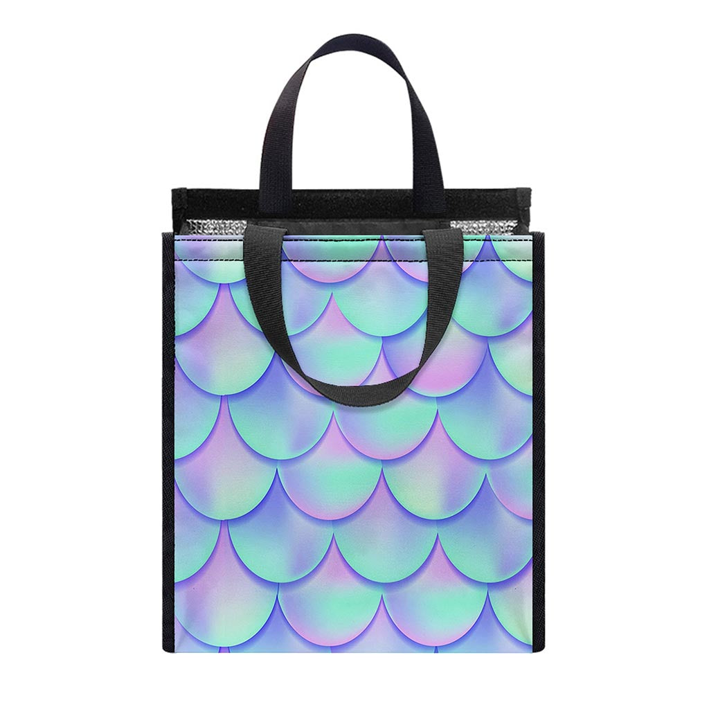 Blue Mermaid Scales Pattern Print Insulated Lunch Tote