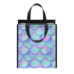 Blue Mermaid Scales Pattern Print Insulated Lunch Tote