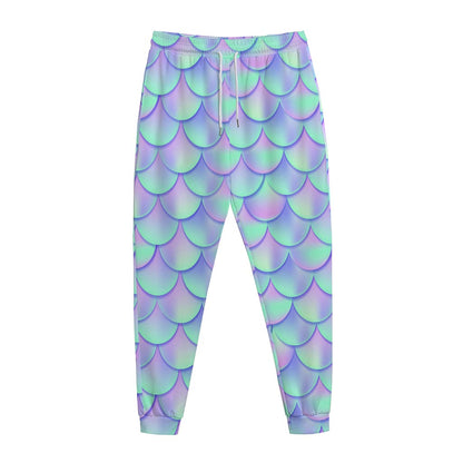 Blue Mermaid Scales Pattern Print Jogger Pants