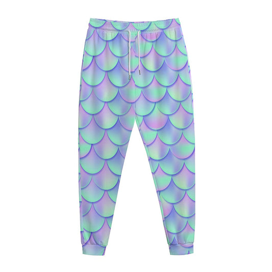 Blue Mermaid Scales Pattern Print Jogger Pants
