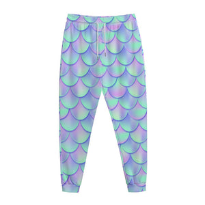 Blue Mermaid Scales Pattern Print Jogger Pants