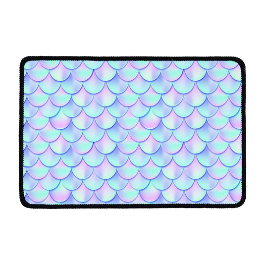 Blue Mermaid Scales Pattern Print Kitchen Mat