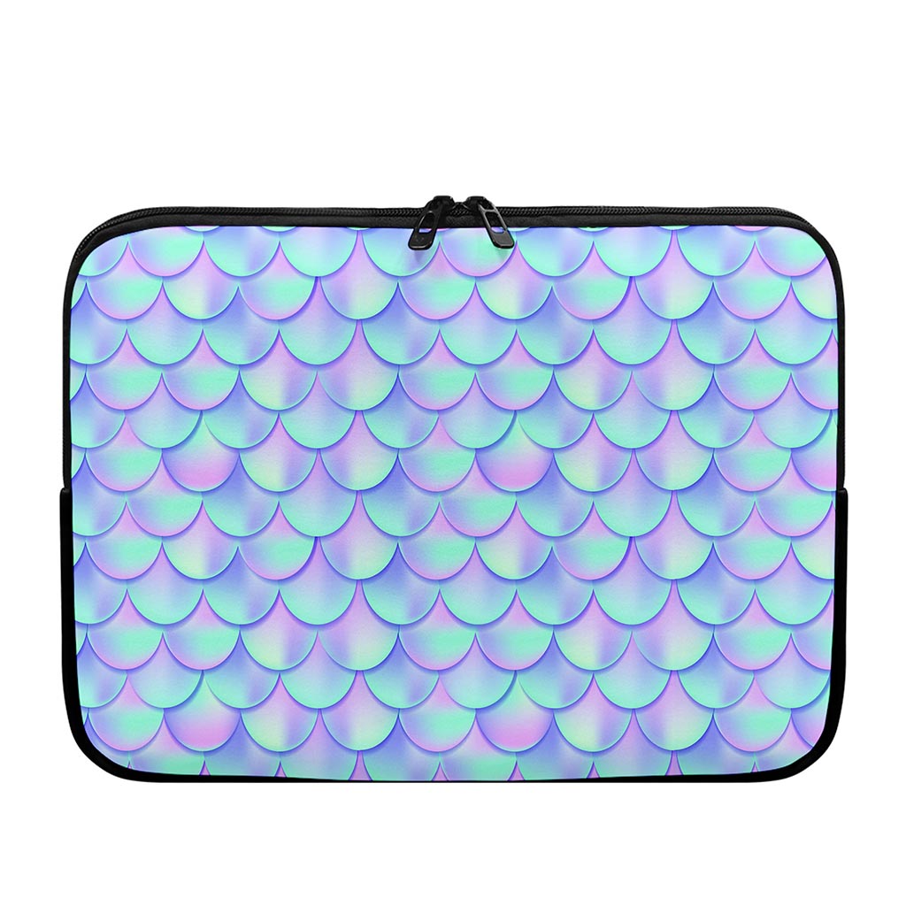 Blue Mermaid Scales Pattern Print Laptop Sleeve