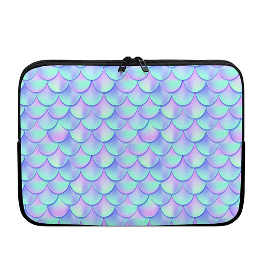 Blue Mermaid Scales Pattern Print Laptop Sleeve