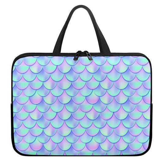 Blue Mermaid Scales Pattern Print Laptop Sleeve With Handle