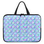 Blue Mermaid Scales Pattern Print Laptop Sleeve With Handle