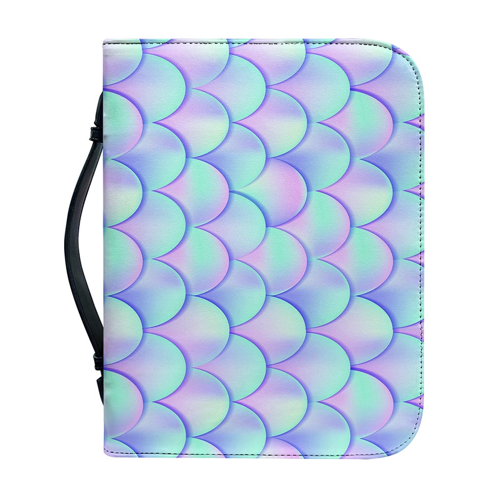 Blue Mermaid Scales Pattern Print Leather Bible Cover