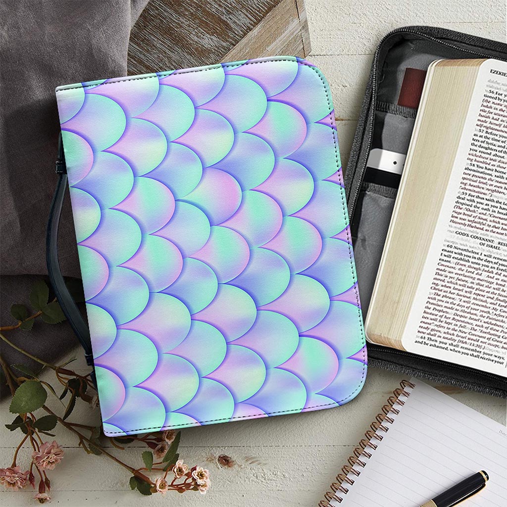 Blue Mermaid Scales Pattern Print Leather Bible Cover