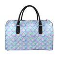 Blue Mermaid Scales Pattern Print Leather Duffel Bag