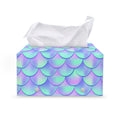 Blue Mermaid Scales Pattern Print Leather Tissue Box Cover