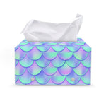 Blue Mermaid Scales Pattern Print Leather Tissue Box Cover