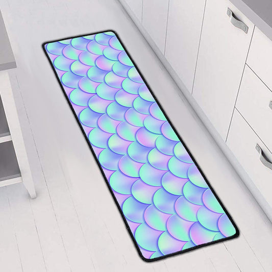 Blue Mermaid Scales Pattern Print Long Kitchen Mat