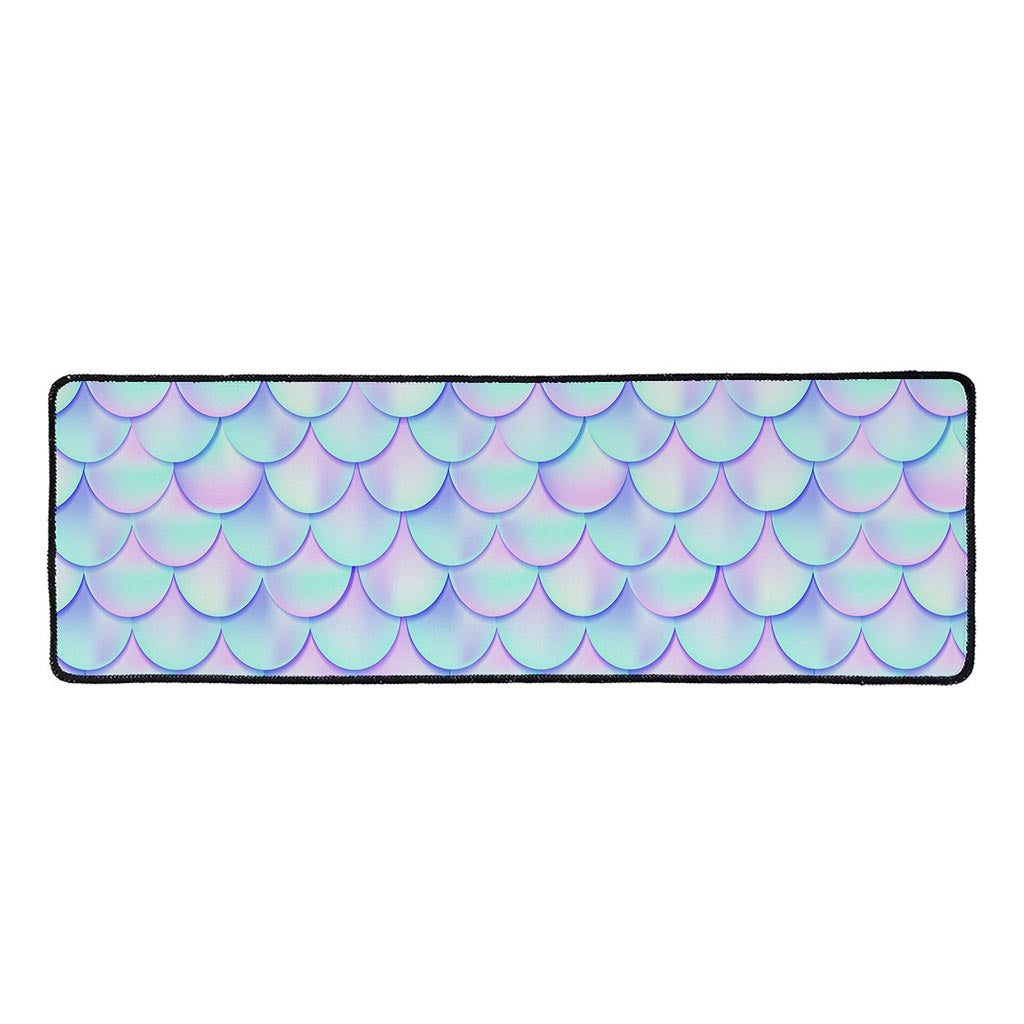 Blue Mermaid Scales Pattern Print Long Kitchen Mat