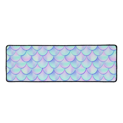 Blue Mermaid Scales Pattern Print Long Kitchen Mat