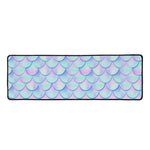 Blue Mermaid Scales Pattern Print Long Kitchen Mat
