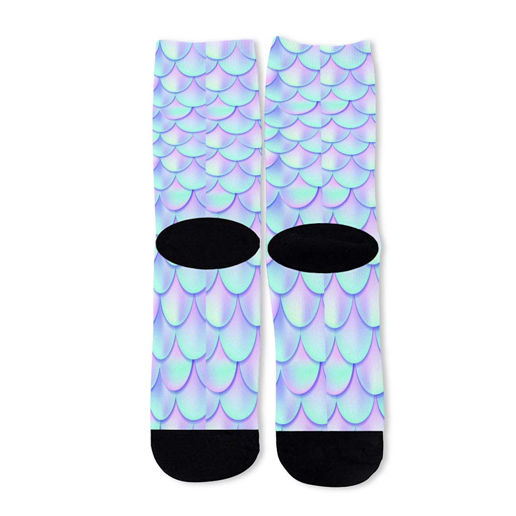 Blue Mermaid Scales Pattern Print Long Socks