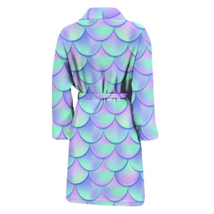 Blue Mermaid Scales Pattern Print Men's Bathrobe