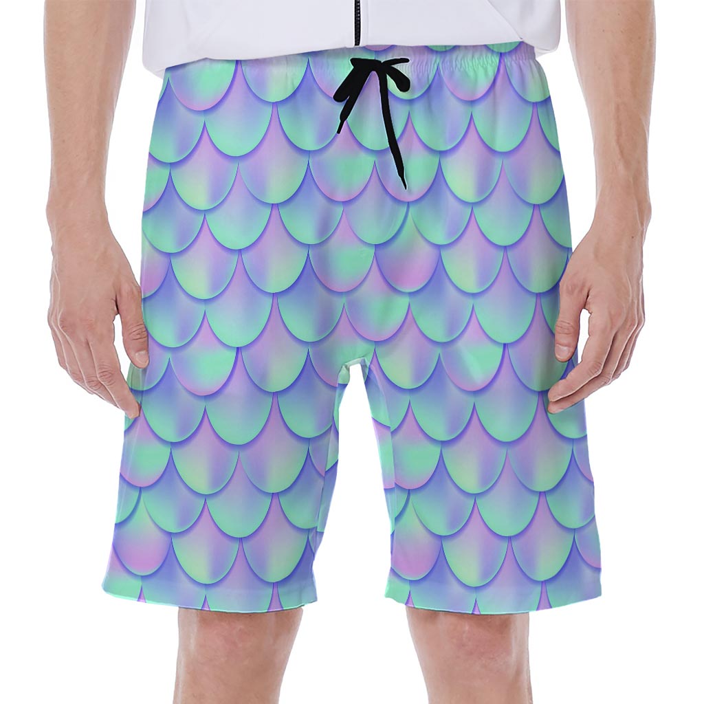 Blue Mermaid Scales Pattern Print Men's Beach Shorts