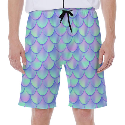 Blue Mermaid Scales Pattern Print Men's Beach Shorts
