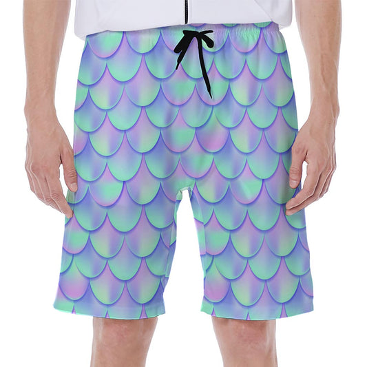 Blue Mermaid Scales Pattern Print Men's Beach Shorts