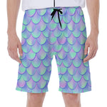 Blue Mermaid Scales Pattern Print Men's Beach Shorts