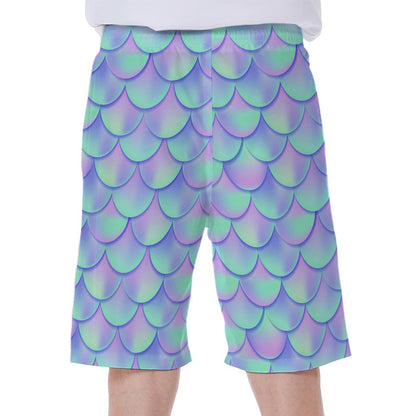 Blue Mermaid Scales Pattern Print Men's Beach Shorts