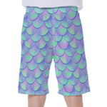 Blue Mermaid Scales Pattern Print Men's Beach Shorts