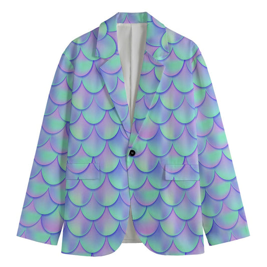 Blue Mermaid Scales Pattern Print Men's Blazer