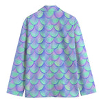 Blue Mermaid Scales Pattern Print Men's Blazer