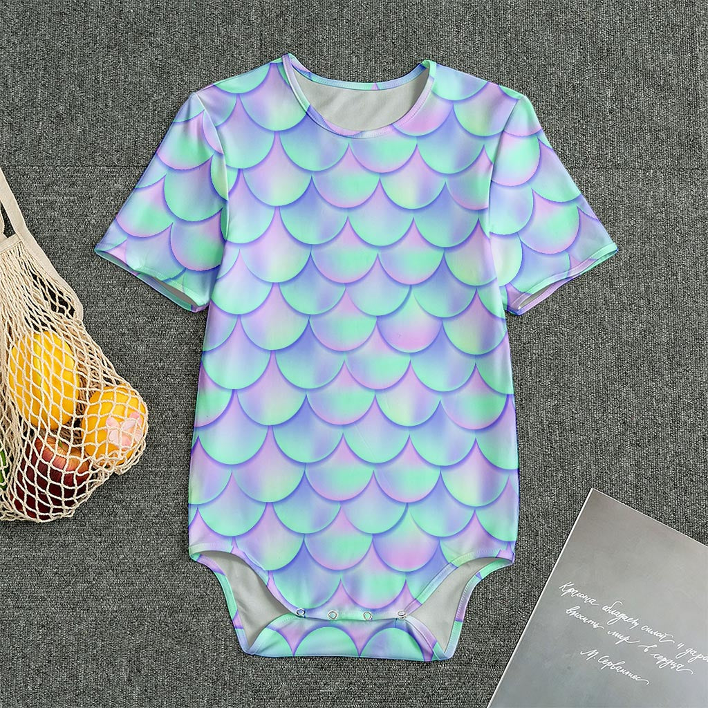 Blue Mermaid Scales Pattern Print Men's Bodysuit