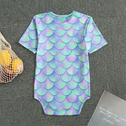 Blue Mermaid Scales Pattern Print Men's Bodysuit