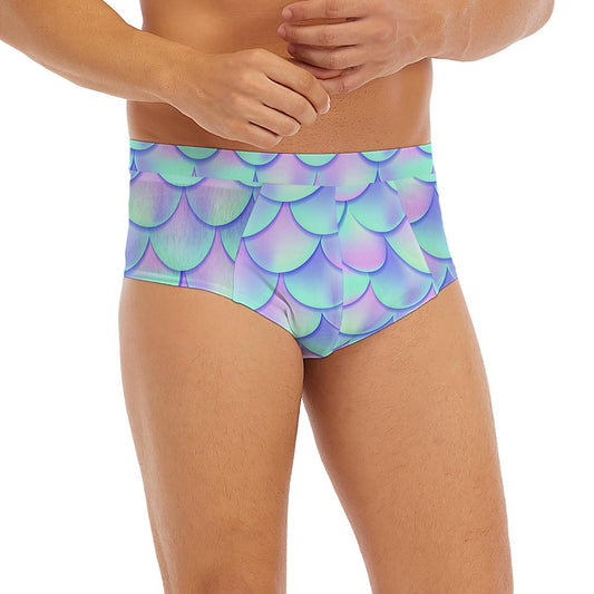 Blue Mermaid Scales Pattern Print Men's Briefs