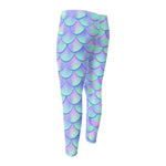 Blue Mermaid Scales Pattern Print Men's Compression Pants