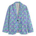 Blue Mermaid Scales Pattern Print Men's Cotton Blazer