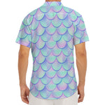 Blue Mermaid Scales Pattern Print Men's Deep V-Neck Shirt