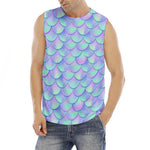 Blue Mermaid Scales Pattern Print Men's Fitness Tank Top