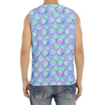 Blue Mermaid Scales Pattern Print Men's Fitness Tank Top