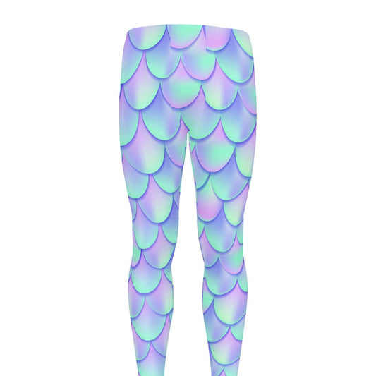 Blue Mermaid Scales Pattern Print Men's leggings