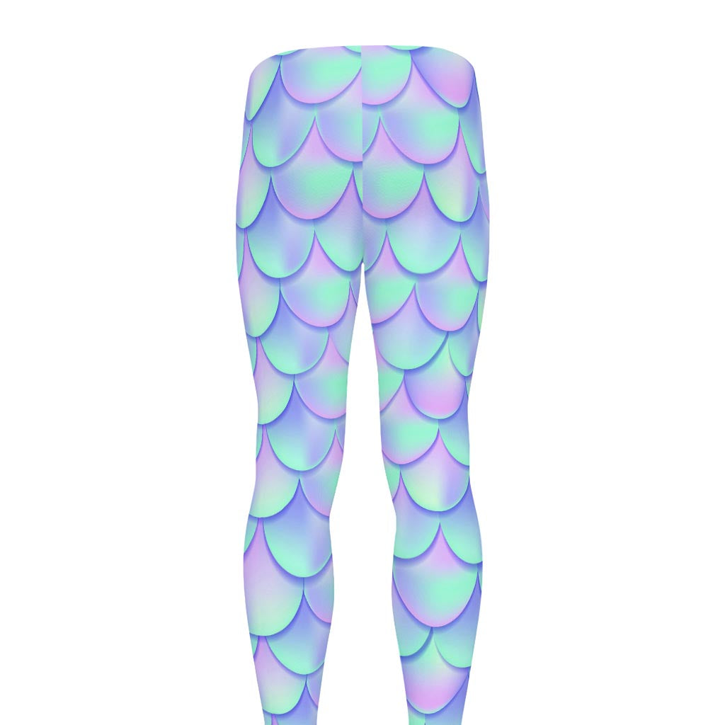 Blue Mermaid Scales Pattern Print Men's leggings