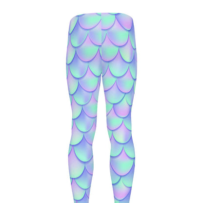 Blue Mermaid Scales Pattern Print Men's leggings