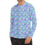 Blue Mermaid Scales Pattern Print Men's Long Sleeve Rash Guard