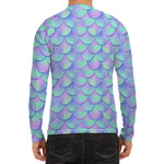 Blue Mermaid Scales Pattern Print Men's Long Sleeve Rash Guard