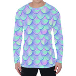 Blue Mermaid Scales Pattern Print Men's Long Sleeve T-Shirt