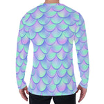 Blue Mermaid Scales Pattern Print Men's Long Sleeve T-Shirt