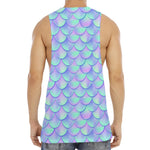 Blue Mermaid Scales Pattern Print Men's Muscle Tank Top